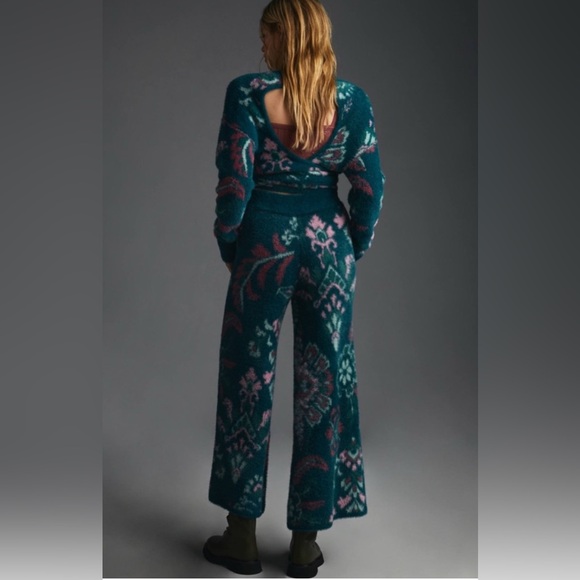 NWT Anthropologie Daily Practice Fuzzy Floral Wide Leg Pants Size XL Blue Pink - Picture 2 of 12